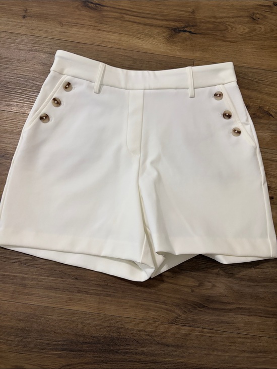 Rachel Zoe Pants - Rachel Zoe Cream High-Waist Button Accent Shorts